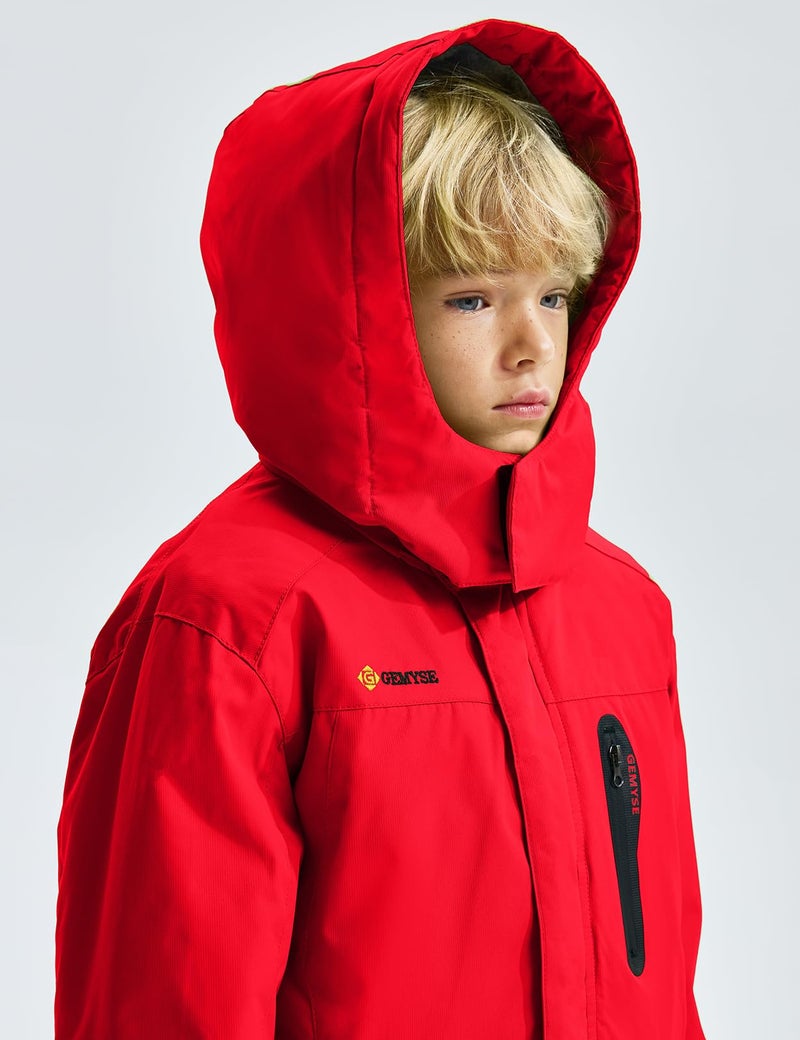GEMYSE Boy's Waterproof Ski Snow Jacket Hooded Fleece Lined Windproof Winter Jacket (Red,10/12) - Image 5